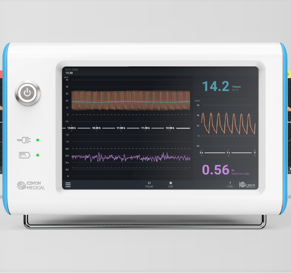 Das finale User Interface Design des NeoDopplers von Cimon Medical.