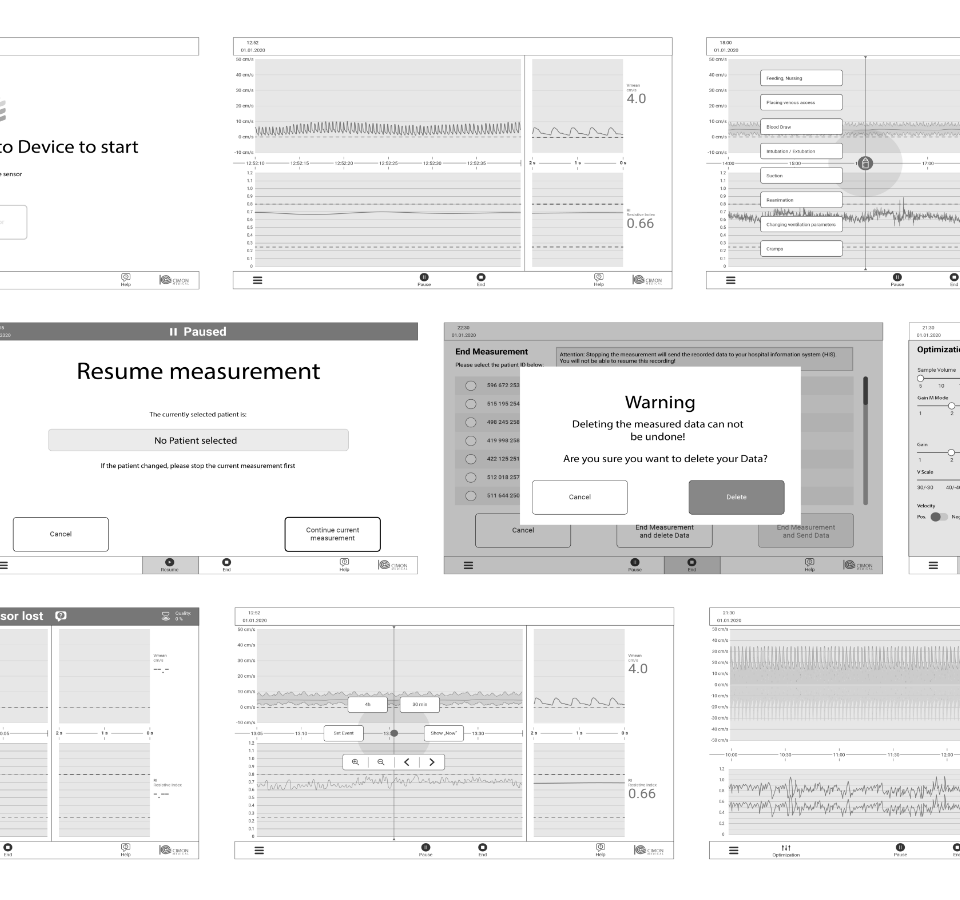 Erste Wireframes für den NeoDoppler von Cimon Medical.