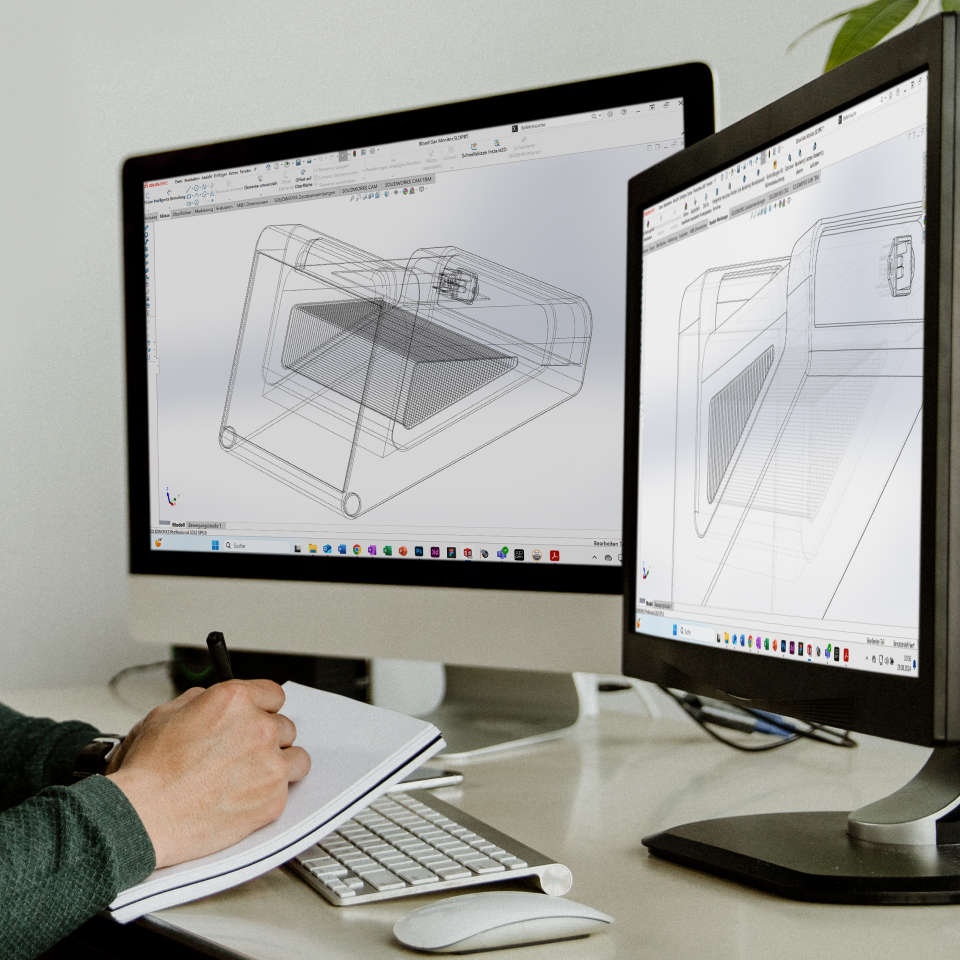 Entwurf des Gehäuses des Blutgasmonitors mit Wireframes.